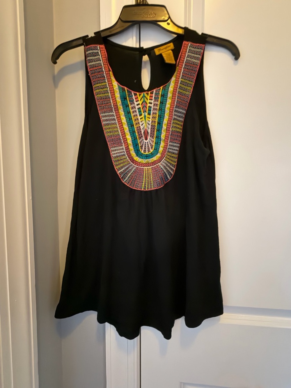 Wrangler Black Tank with Multicolor Embroidered Bib